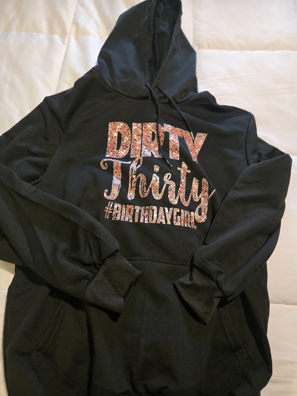 Black Hoodie with Rose Gold 'Dirty Thirty' Glitter Print